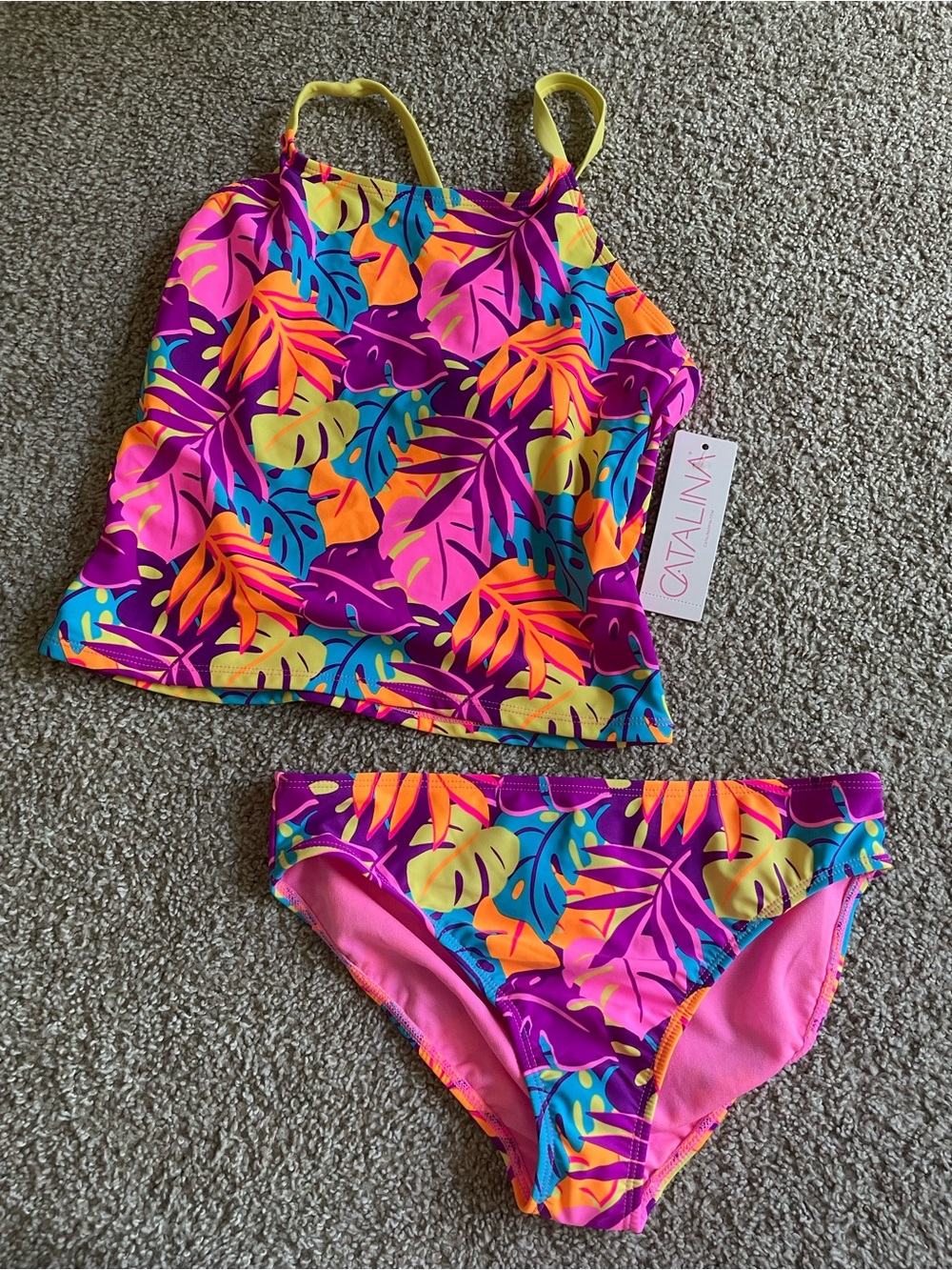 Catalina Girls' Tropical Leaf Tankini Swimsuit